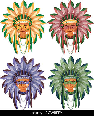 Four heads of native american indians Stock Vector