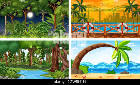 Four different nature horizontal scenes Stock Vector