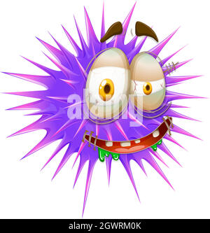 Monster face on thorny ball Stock Vector