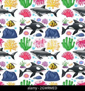 Seamless background design with sea creatures Stock Vector