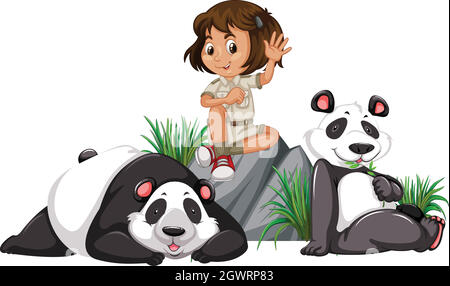 A panda keeper on white background Stock Vector