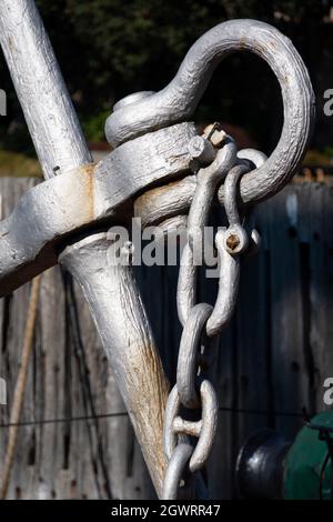 Anchor chains on floating crane, Wellington, North Island, New Zealand Stock Photo