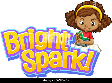 Font design for word bright spark with girl doing homework Stock Vector