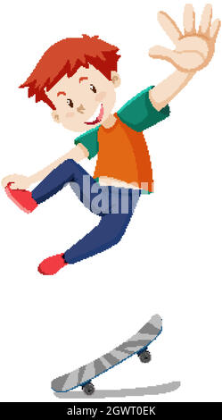 A boy playing skateboard with happy mood isolated Stock Vector