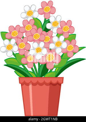 Illustration of flower in a pot on a window sill isolated on white ...