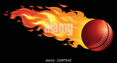 Cricket ball on fire Stock Vector