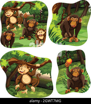 Group of monkey in forest illustration Stock Vector Image & Art - Alamy