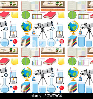 Seamless background design with school equipments Stock Vector