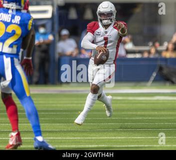Inglewood, United States. 03rd Oct, 2021. Arizona Cardinals' quarterback Kyler Murray (1) directs traffic during the first half of the game between the Los Angeles Rams and the Arizona Cardinal at SoFi Stadium in Inglewood, California on Sunday, October 3, 2021.The Arizona Cardinals beat the Los Angeles Rams 37-20. Photo by Michael Goulding/UPI Credit: UPI/Alamy Live News Stock Photo