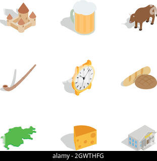 Switzerland travel symbols icons set Stock Vector