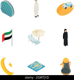 United Arab Emirates elements icons set Stock Vector