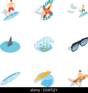 Summer surfing elements icons set Stock Vector