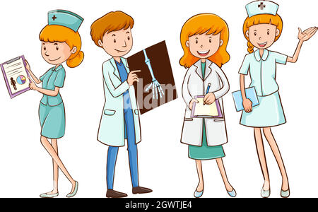 Doctors and nurses with patient files Stock Vector