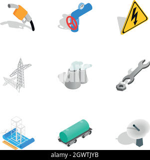 Power generation icons set, isometric 3d style Stock Vector