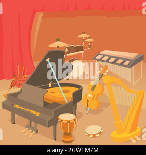 Musical instruments concept, cartoon style Stock Vector
