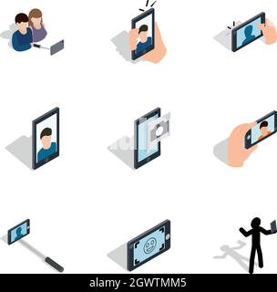 Selfie icons set, isometric 3d style Stock Vector