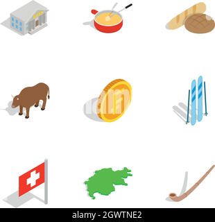 Switzerland icons set, isometric 3d style Stock Vector