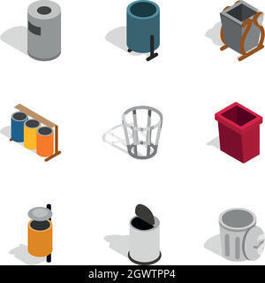 Trashcan icons, isometric 3d style Stock Vector