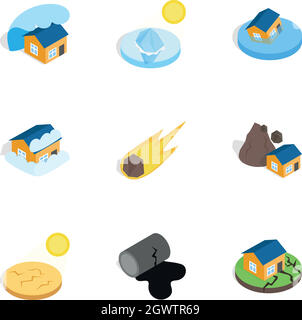 Natural disaster icons, isometric 3d style Stock Vector