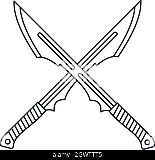 Japanese crossed swords icon, outline style Stock Vector