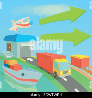 Global logistics network concept, cartoon style Stock Vector