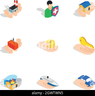 Property insurance icons, isometric 3d style Stock Vector