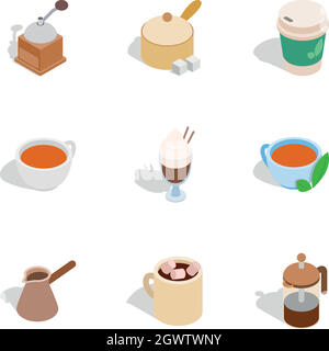 Tea and coffee icons, isometric 3d style Stock Vector