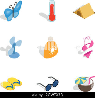 Summer icons, isometric 3d style Stock Vector