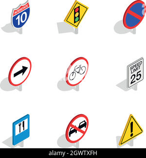 Road and highway sign icons, isometric 3d style Stock Vector