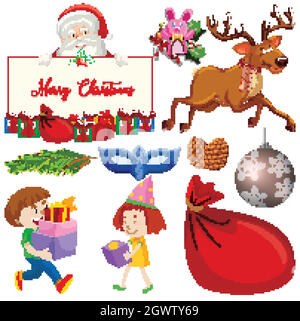 Set of isolated objects of christmas theme Stock Vector