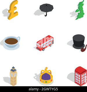 Travel to London icons, isometric 3d style Stock Vector