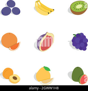 Fresh fruit icons, isometric 3d style Stock Vector