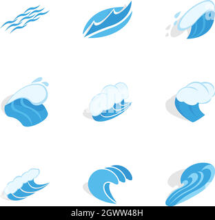 Wave icons, isometric 3d style Stock Vector