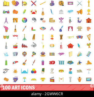 100 art icons set, cartoon style Stock Vector