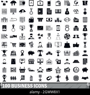 100 business icons set, simple style Stock Vector