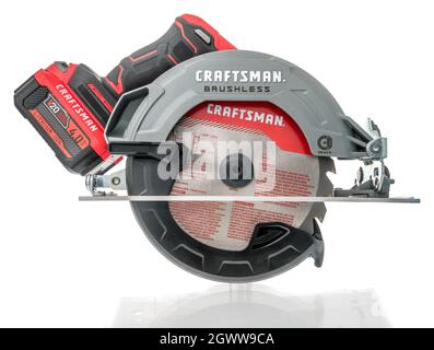 Winneconne, WI -15 September 2021:  A package of craftsman circular saw on an isolated background Stock Photo
