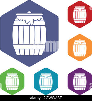 Honey keg icons set Stock Vector