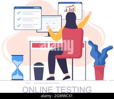 Online Testing Background Vector Illustration With Checklist, Taking Exam, Choosing Answer, Form, E-learning and Education Concept Stock Vector
