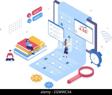 Online Testing Background Vector Illustration With Checklist, Taking Exam, Choosing Answer, Form, E-learning and Education Concept Stock Vector
