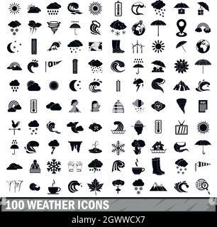 100 weather icons set in simple style Stock Vector