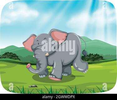 elephant in nature scene Stock Vector