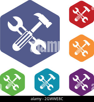 Hammer and screw wrench icons set Stock Vector