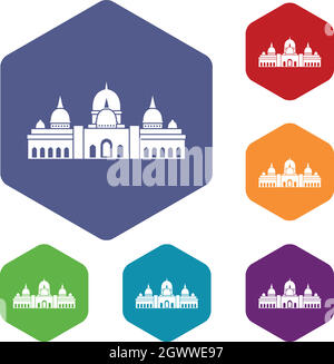 Sheikh Zayed Grand Mosque, UAE icons set Stock Vector
