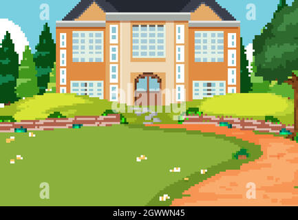 Empty scene with a big house in the nature Stock Vector