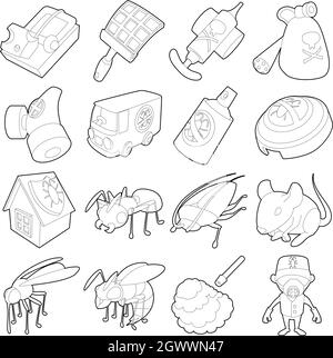 Pest control terminate icons set, outline style Stock Vector