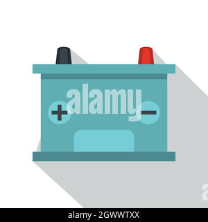 Blue battery car icon, flat style Stock Vector