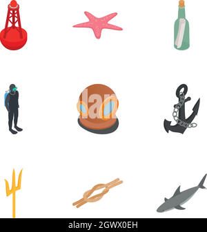 Diving icons set, isometric 3d style Stock Vector