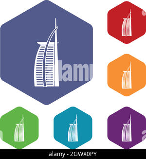 Hotel Burj Al Arab icons set Stock Vector
