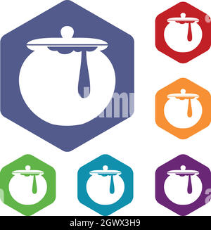 Honey pot icons set Stock Vector