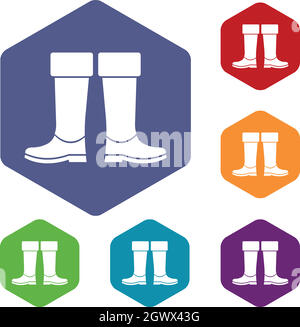 Rubber boots icons set Stock Vector